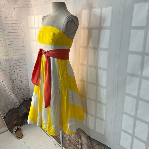 Maeve Anthropologie Sunshine yellow and white Striped Dress size 6P - Picture 6 of 16